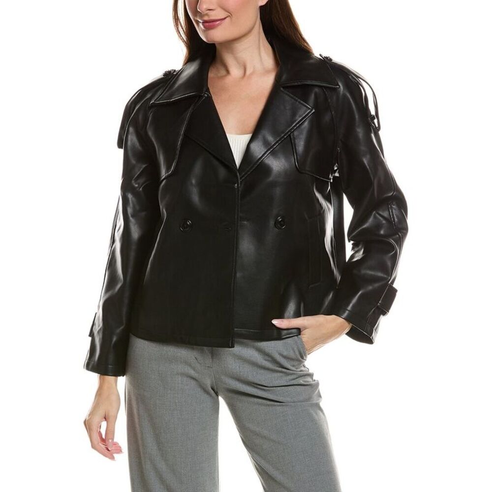 Pascale La Mode Womens  Tailored Faux Leather Jacket, Black